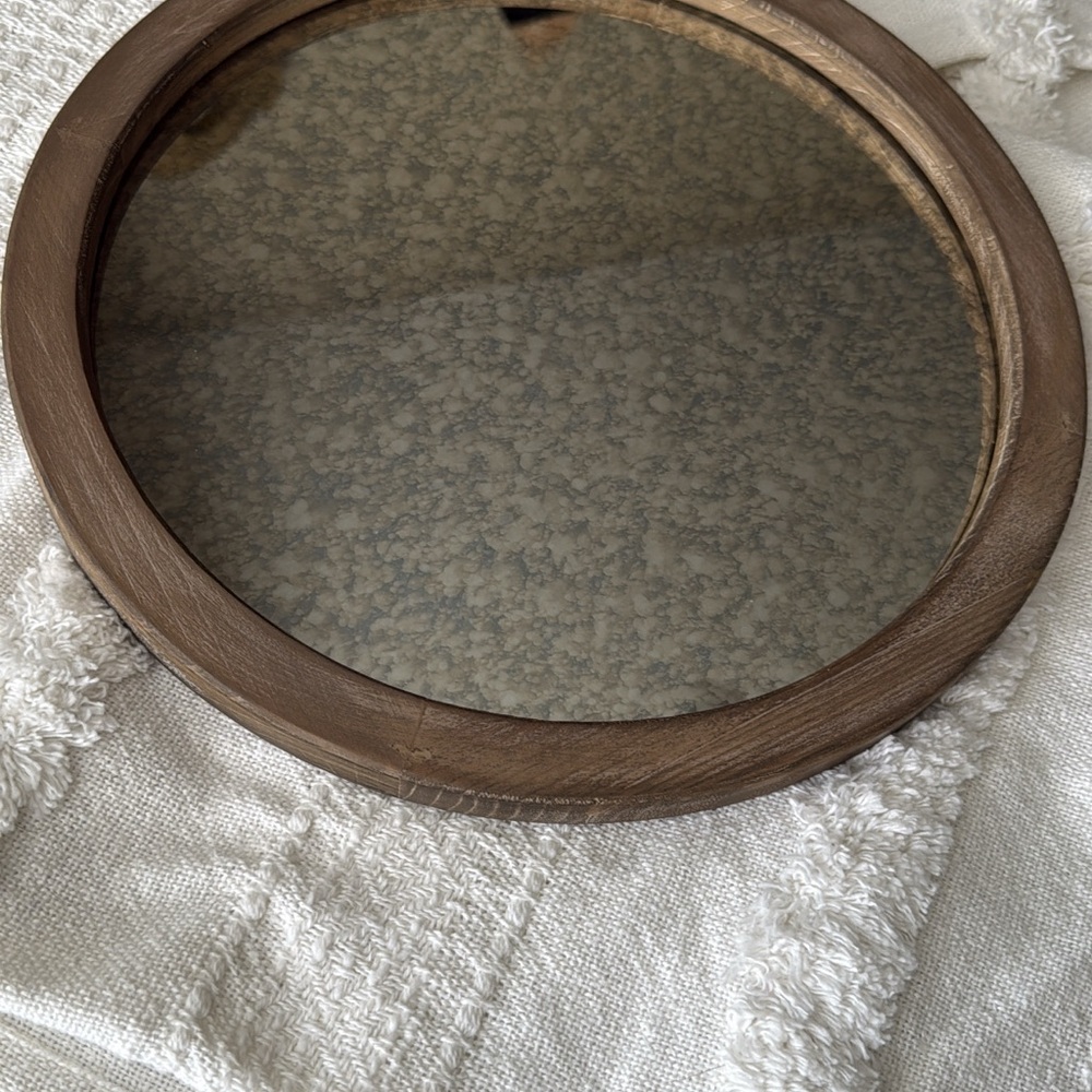Rustic Wood Antique Mirror Tray